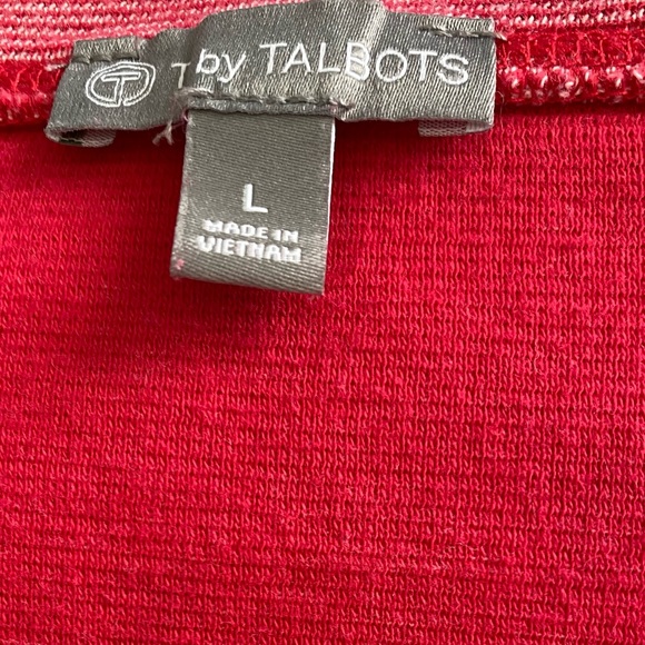 Talbots Red White Mini Stripe Split Neck Long Sleeve Shirt - Size Large - Picture 3 of 4
